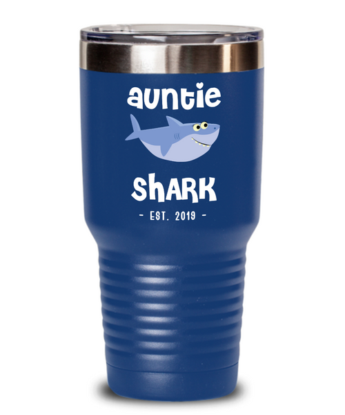 Auntie Shark Tumbler New Aunt Est 2019 Double Wall Vacuum Insulated Hot Cold Travel Coffee Cup BPA Free Do Do Do Expecting Aunt Pregnancy Reveal Announcement Gifts