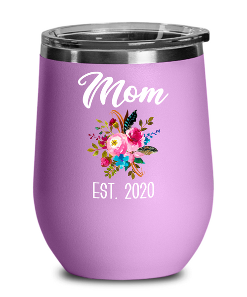 New Mom Wine Tumbler Expecting Mommy to Be Gifts Est 2020 Baby Shower Gift Pregnancy Announcement Insulated Hot Cold Travel Cup BPA Free