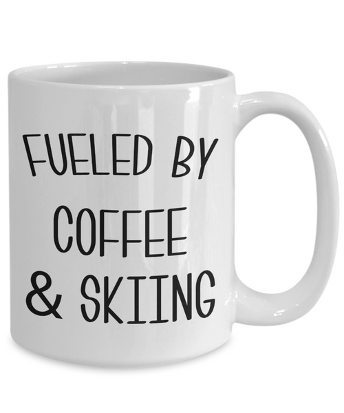 Funny Skier Gift Fueled By Coffee and Skiing Mug Winter Coffee Cup