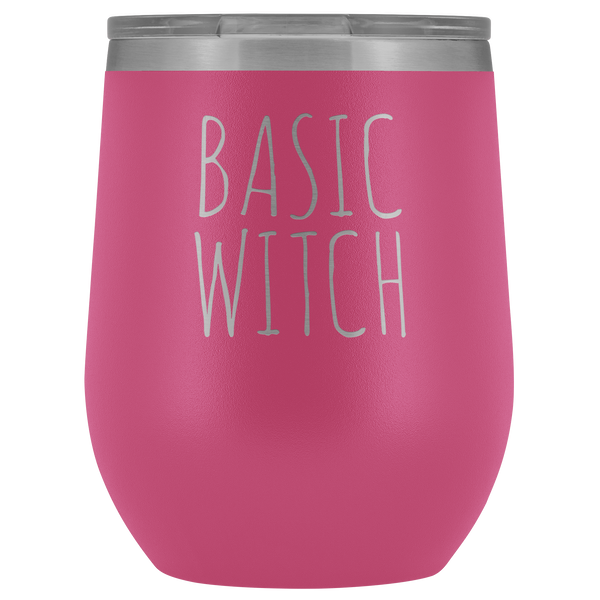 Basic Witch Halloween Wine Tumbler Funny Fall Gifts for Friends Stemless Insulated Hot Cold BPA Free 12oz Travel Sippy Cup