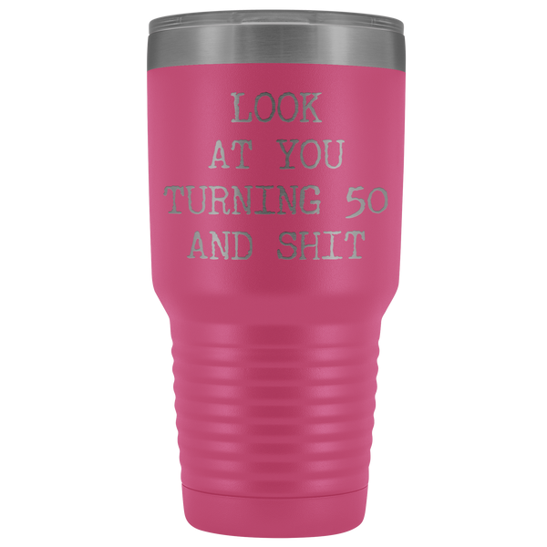 50th Birthday Gifts Look at You Turning 50 Tumbler Metal Mug Insulated Hot Cold Travel Coffee Cup 30oz BPA Free