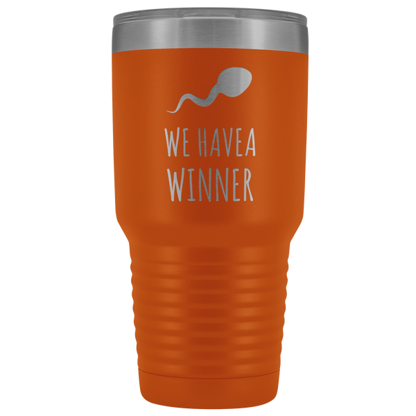 Funny Pregnancy Announcement Reveal Gift to Husband Baby Announcement We Have a Winner Tumbler Metal Mug Insulated Hot Cold Travel Coffee Cup 30oz BPA Free
