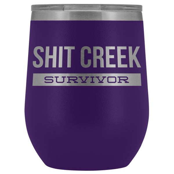 Funny Recovery Gifts for Men & Women Shit Creek Survivor Wine Tumbler Metal Hot Cold Travel Cup 30oz BPA Free