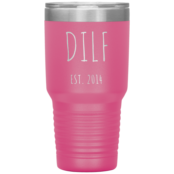 DILF Mug Present For New Dad Gifts Funny New Father Est 2014 Tumbler First Time Dad Metal Insulated Hot Cold Travel Coffee Cup 30oz BPA Free