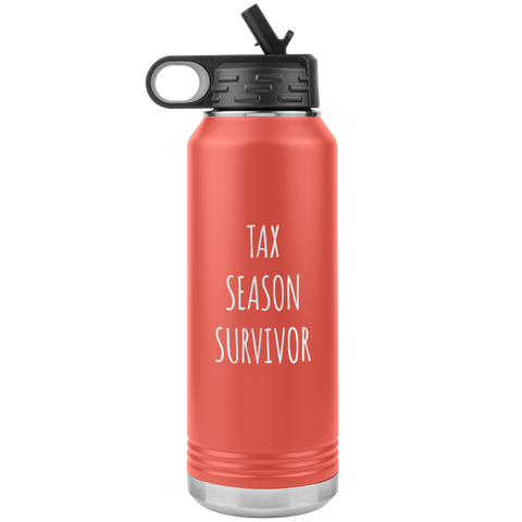 Funny Accountant Gift Tax Season Survivor Water Bottle 32oz BPA Free