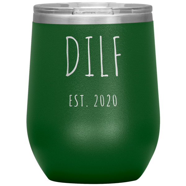 DILF Present For New Dad Gifts Funny New Father Est 2020 Tumbler Future Dad Stemless Stainless Steel Insulated Wine Tumbler BPA Free 12oz