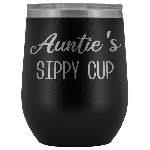 Auntie's Sippy Cup Auntie Wine Tumbler Gifts Funny Stemless Stainless Steel Insulated Wine Tumblers Hot Cold BPA Free 12oz Travel Cup