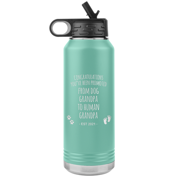 Promoted From Dog Grandpa To Human Grandpa Est 2021 Pregnancy Reveal Announcement New Baby Gift Insulated Water Bottle 32oz BPA Free