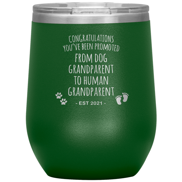 Dog Grandparent To Human Grandparent Est 2021 Pregnancy Reveal First Time Grandma Gift Stemless Insulated Wine Tumbler BPA Free 12oz