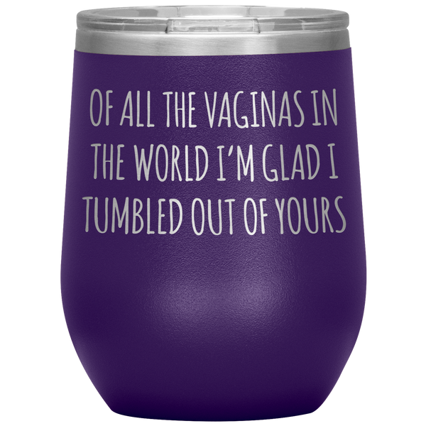 Funny Mother's Day Wine Tumbler Of All the Vaginas Stemless Insulated Wine Tumbler BPA Free 12oz