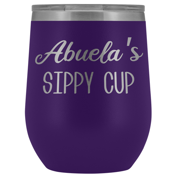 Abuela's Sippy Cup Abuela Wine Tumbler Gifts Funny Stemless Stainless Steel Insulated Wine Tumblers Hot Cold BPA Free 12oz Travel Cup