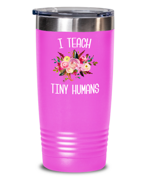 Teaching Tiny Humans Mug Funny Preschool Teacher Tumbler Pre K Gift Floral Insulated Hot Cold Travel Coffee Cup BPA Free