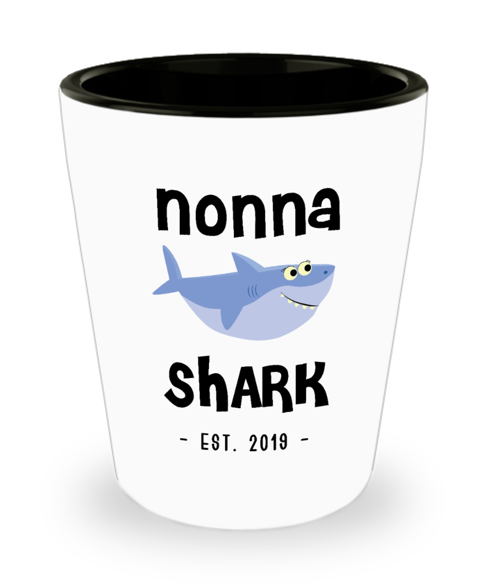 Nonna Shark New Nonna Est 2019 Do Do Do Expecting Nonnas Baby Shower Pregnancy Reveal Announcement Gifts Ceramic Shot Glass