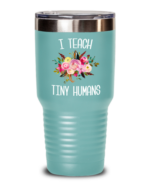 Teaching Tiny Humans Mug Funny Preschool Teacher Tumbler Pre K Gift Floral Insulated Hot Cold Travel Coffee Cup BPA Free