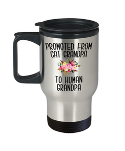 Promoted From Cat Grandpa To Human Grandpa Mug Grandfather Pregnancy Announcement Father in Law Pregnancy Reveal Gift for Him Insulated Travel Coffee Cup