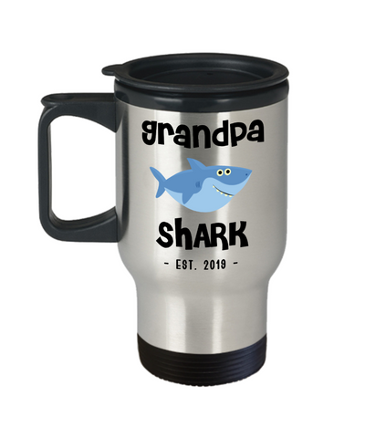 Grandpa Shark Mug New Grandpa Est 2019 Do Do Do Expecting Grandpas Baby Shower Pregnancy Reveal Announcement Gifts Stainless Steel Insulated Travel Coffee Cup
