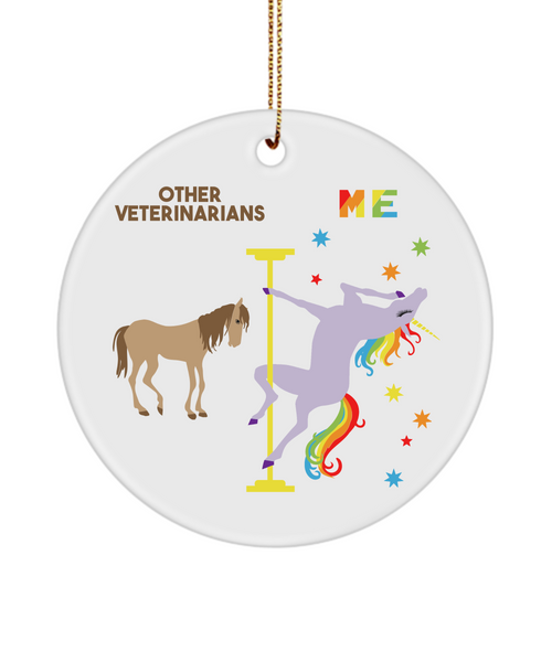 Cute Veterinarian Present Rainbow Unicorn Ceramic Christmas Tree Ornament