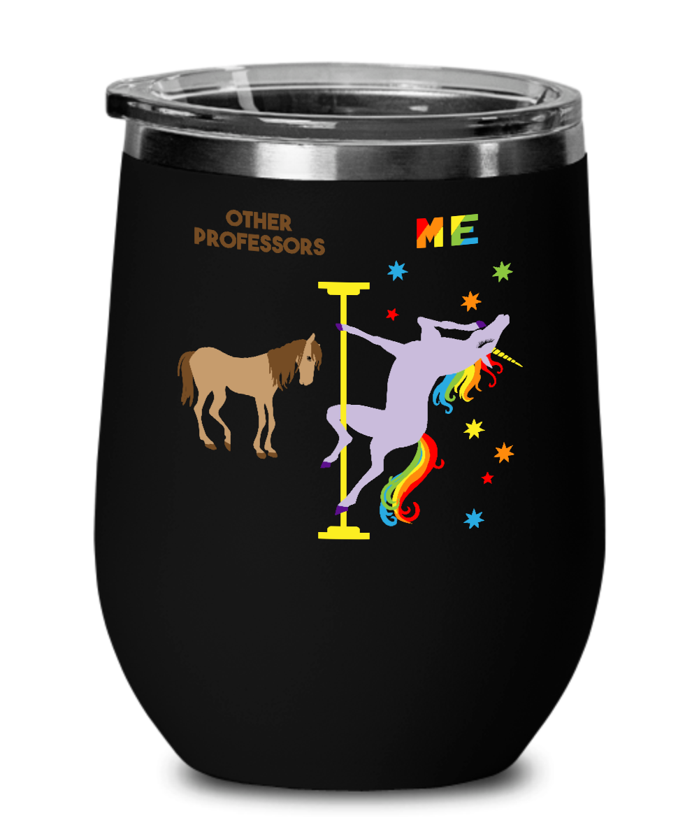 Gift For Professor Rainbow Unicorn Insulated Wine Tumbler 12oz Travel Cup