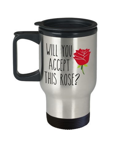 Valentine's Day Mug for Girlfriend Will You Accept This Rose Insulated Travel Coffee Cup for Wife