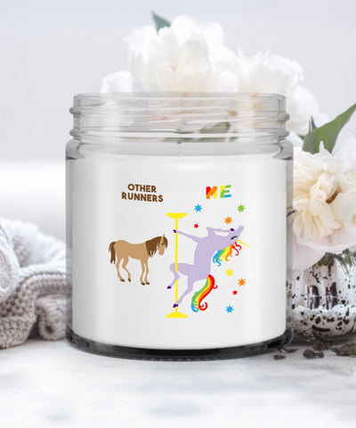 Other Runners Vs Me Rainbow Unicorn Candle Vanilla Scented Soy Wax Blend 9 oz. with Lid
