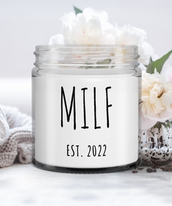 MILF Candle Push Present For New Mom Gifts MILF Est 2022 Gift for Pregnant Expecting Mom New Baby Shower 9 oz. Vanilla