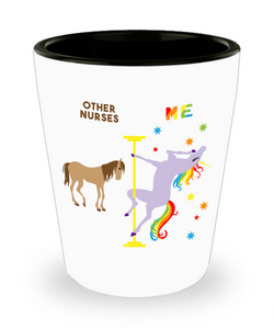 Funny Nurse Gifts for Women and Men Pole Dancing Unicorn Rainbow Shot Glass for Nurses