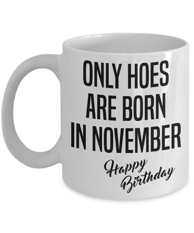 Funny Happy Birthday Mug for Her Only Hoes are Born in November Birthday Coffee Cup