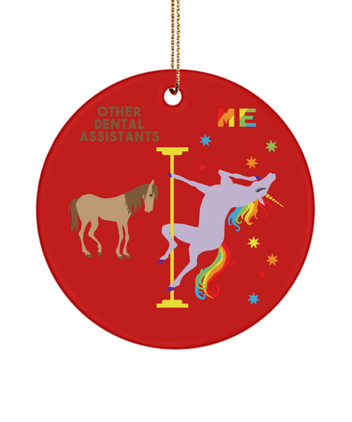 Dental Assistant Rainbow Unicorn Ceramic Christmas Tree Ornament