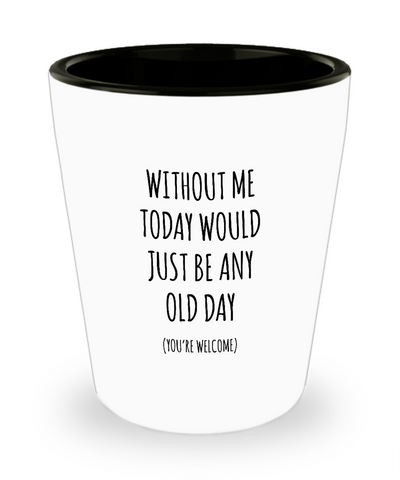 Without Me Today Would Just Be Any Old Day (You're Welcome) Ceramic Shot Glass Funny Gift