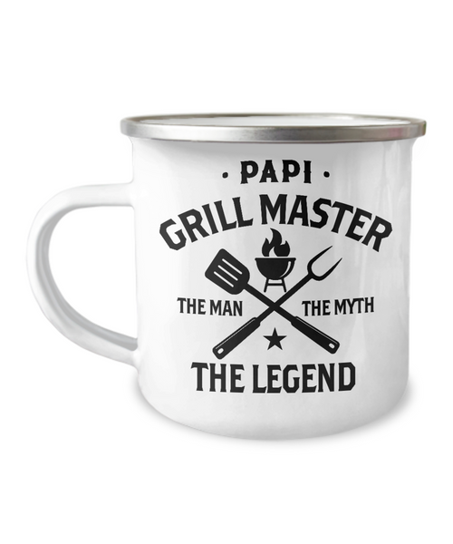 Papi Grillmaster The Man The Myth The Legend Metal Camping Mug Coffee Cup Funny Gift