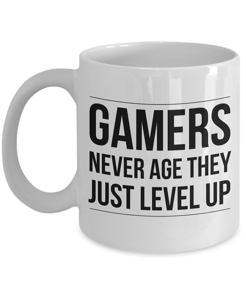 Gamer Themed Mugs - Gamers Never Age They Just Level Up Ceramic Coffee Cup-Cute But Rude