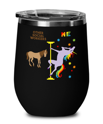 Gift For Social Worker Rainbow Unicorn Insulated Wine Tumbler 12oz Travel Cup