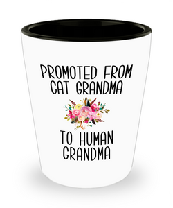 Promoted From Cat Grandma To Human Grandma Pregnancy Announcement Mother in Law Baby Pregnancy Reveal Gift for Her Ceramic Shot Glass