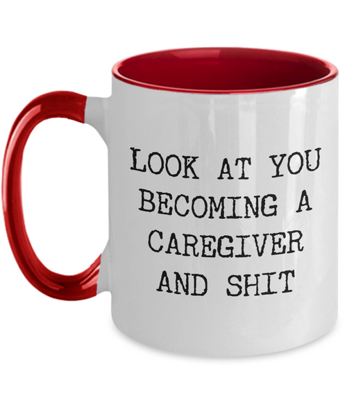Becoming A Caregiver Mug Two-Tone Coffee Cup Funny Gift