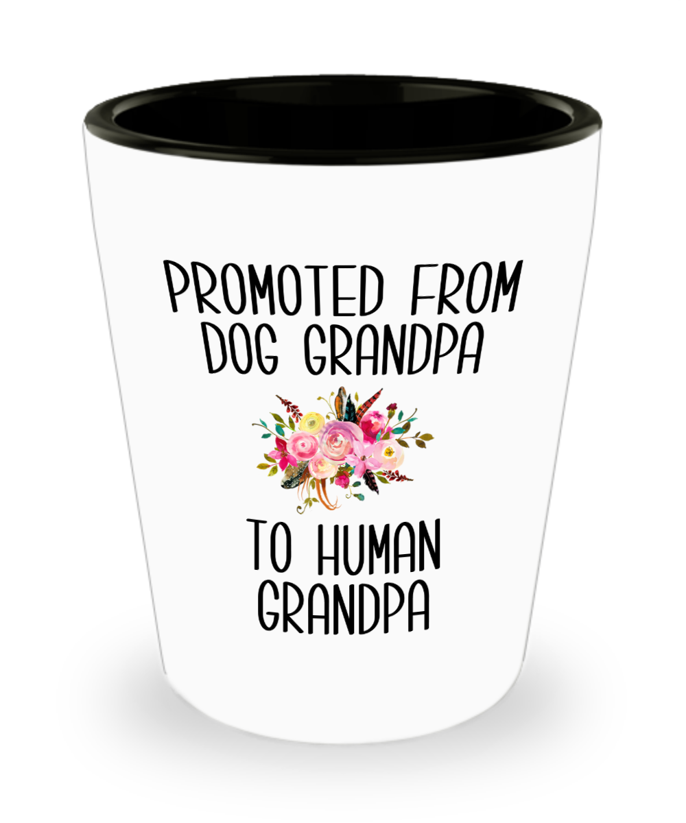 Promoted From Dog Grandpa To Human Grandpa Pregnancy Announcement Reveal Gift Father in Law Gift for Him Ceramic Shot Glass