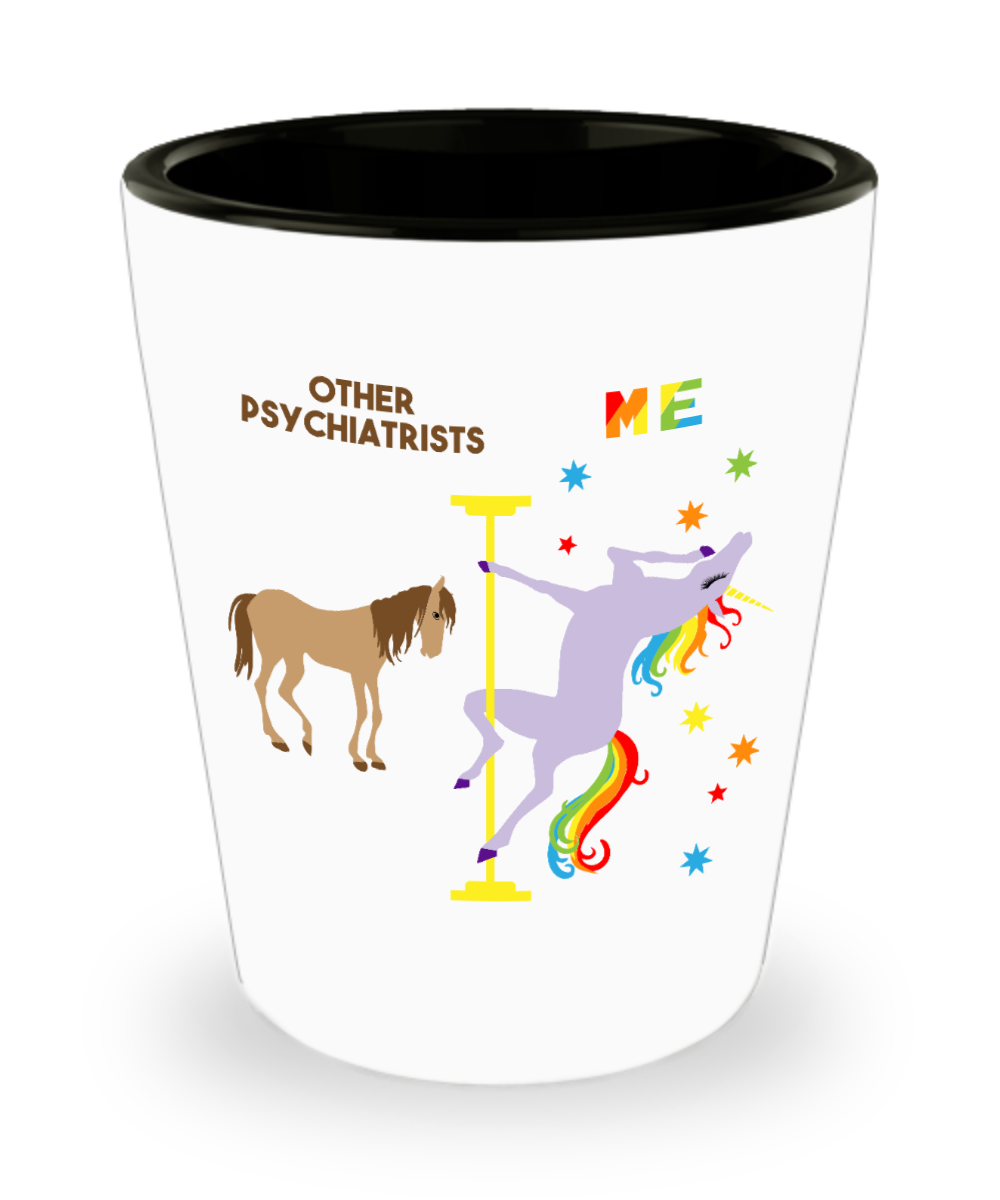 Funny Psychiatrist Gifts for Women and Men Pole Dancing Unicorn Rainbow Ceramic Shot Glass for Psychiatrists