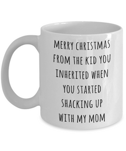Stepdad Christmas Mug Stepfather Gift for Stepdads Funny Merry Christmas from the Kid You Inherited When You Started Shacking with My Mom Coffee Cup