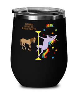 Gift For Dental Assistant Rainbow Unicorn Insulated Wine Tumbler 12oz Travel Cup