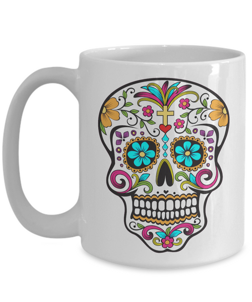 Day of the Dead Mug - Colorful Sugar Skull Mug - Mexican Folk Art - Dia De Los Muertos Coffee Cup-Cute But Rude