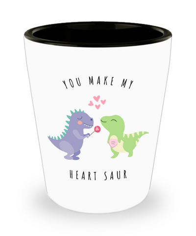 Dinosaur Shot Glass, Dinosaurs, Dinosaur Cup, T Rex Mug, Dinosaur Lover Gifts, Valentine's Day, You Make My Heart Saur Ceramic Shot Glasses