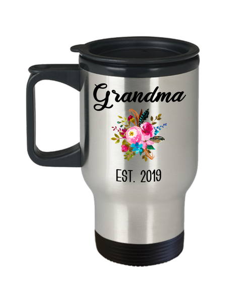 Grandma to be Mug Gifts for New Grandma Est 2019 Pregnancy Announcement for Grandparents Reveal to Grandparents Insulated Travel Coffee Cup