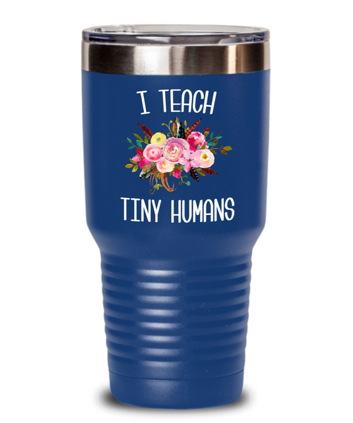 Teaching Tiny Humans Mug Funny Preschool Teacher Tumbler Pre K Gift Floral Insulated Hot Cold Travel Coffee Cup BPA Free