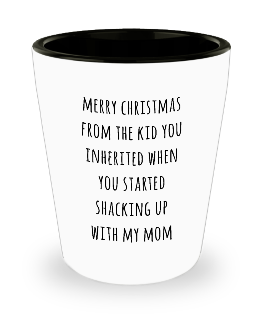Stepdad Stepfather Gift for Stepdads Funny Merry Christmas from the Kid You Inherited When You Started Shacking with My Mom Ceramic Shot Glass