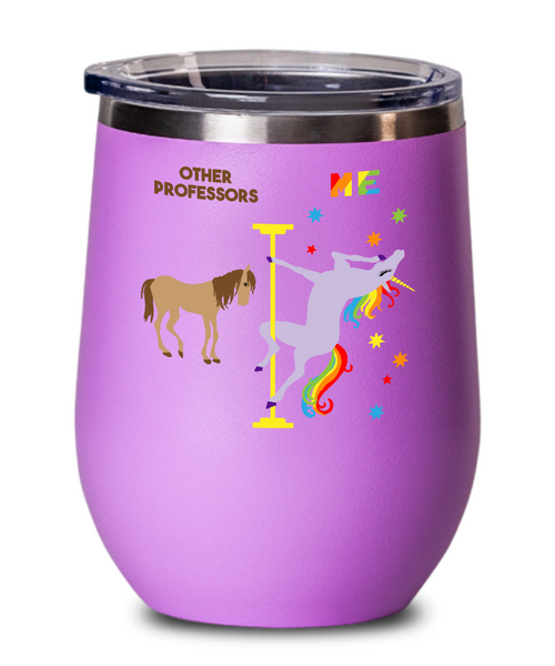 Gift For Professor Rainbow Unicorn Insulated Wine Tumbler 12oz Travel Cup