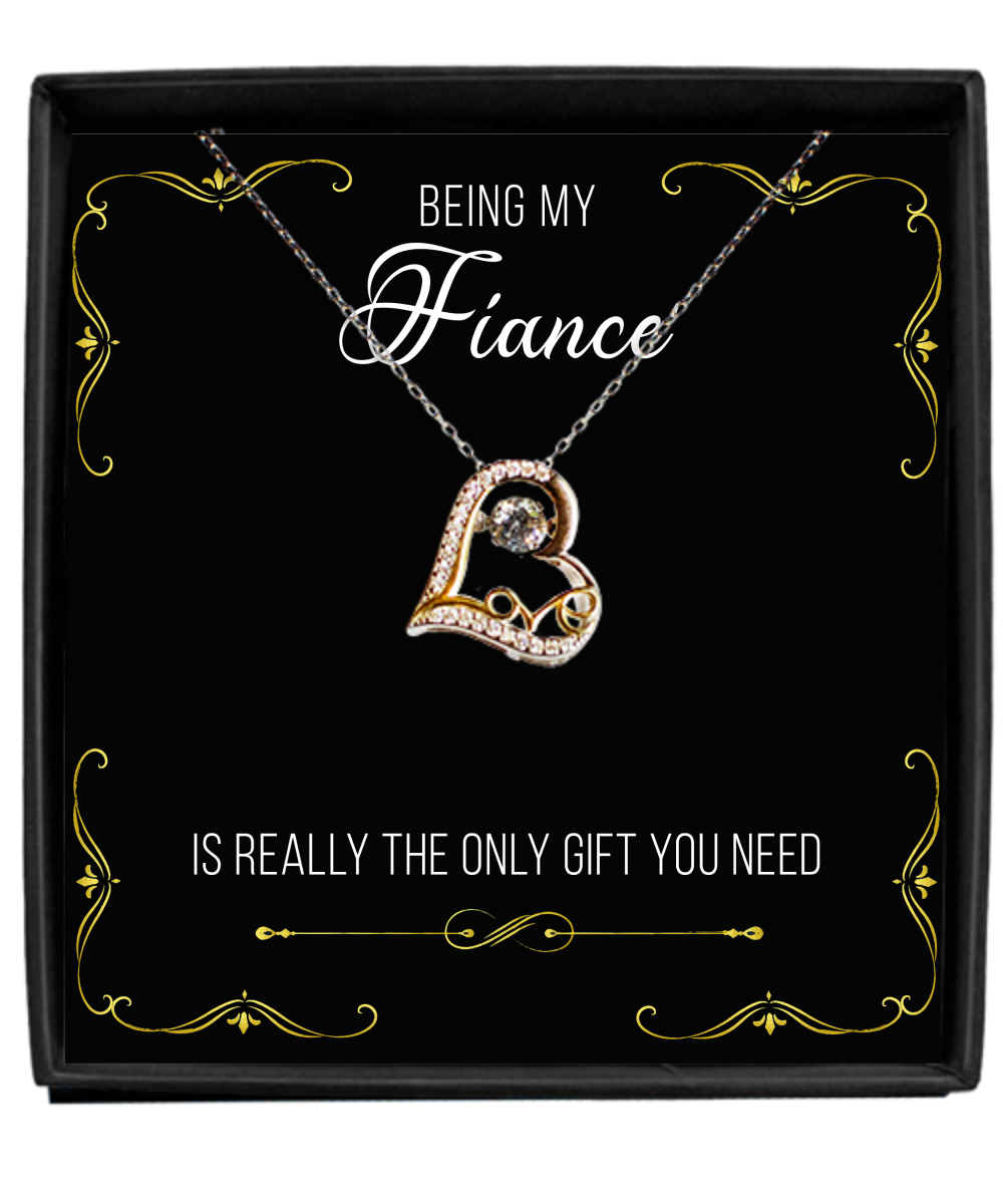 Funny Fiance Valentine's Day Gift Being My Fiance is the Only Gift You Need Sterling Silver 14K Gold Plated CZ Heart Necklace