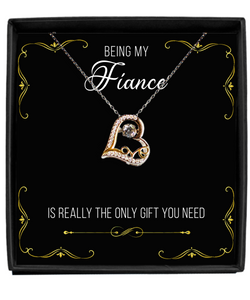 Funny Fiance Valentine's Day Gift Being My Fiance is the Only Gift You Need Sterling Silver 14K Gold Plated CZ Heart Necklace