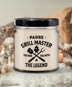 Padre Grillmaster The Man The Myth The Legend Candle 9 oz Vanilla Scented Soy Wax Blend Candles Funny Gift