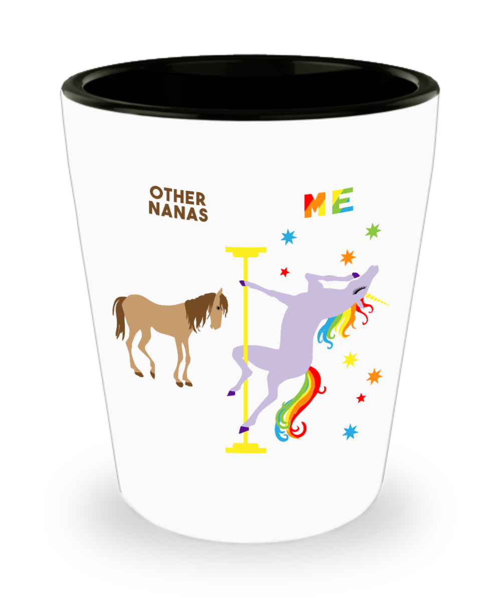 Nana Gift for Christmas for Nanas Funny Pole Dancing Unicorn Ceramic Shot Glass