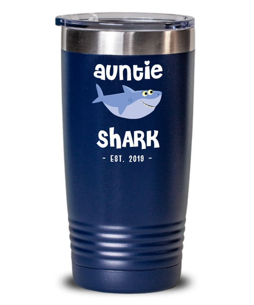 Auntie Shark Tumbler New Aunt Est 2019 Double Wall Vacuum Insulated Hot Cold Travel Coffee Cup BPA Free Do Do Do Expecting Aunt Pregnancy Reveal Announcement Gifts