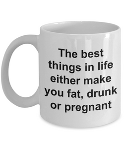 Funny Coffee Mug Gifts - The Best Things in Life Either Make You Fat, Drunk or Pregnant Ceramic Coffee Cup-Cute But Rude